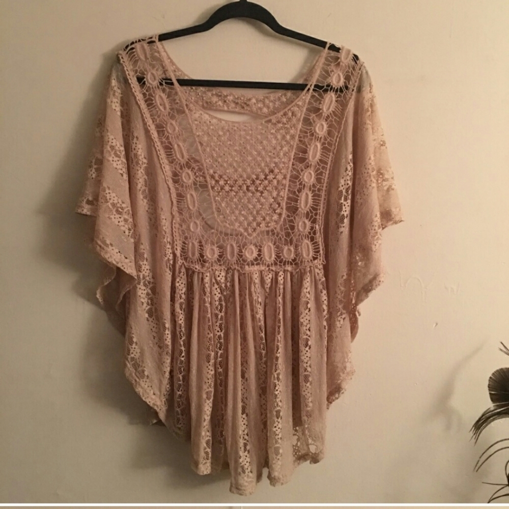 Tan Lace Tunic Shirt Plus Size 1X